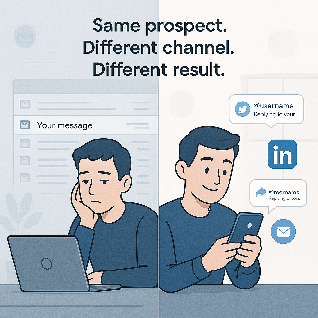 A cold outreach agency’s process visualized as a high-tech factory turning raw prospects into booked, qualified appointments.