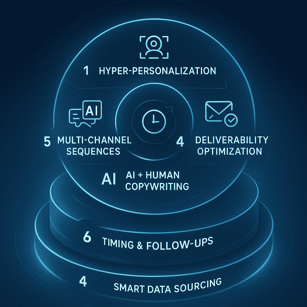 Infographic showing key elements that make cold outreach effective in 2025.