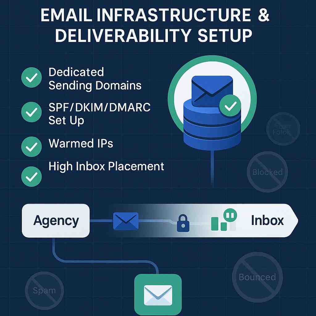 Infographic showing the importance of email infrastructure and deliverability when choosing a cold outreach agency