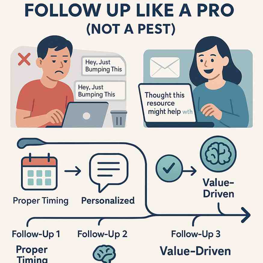 Infographic demonstrating how to follow up on cold emails professionally without being pushy