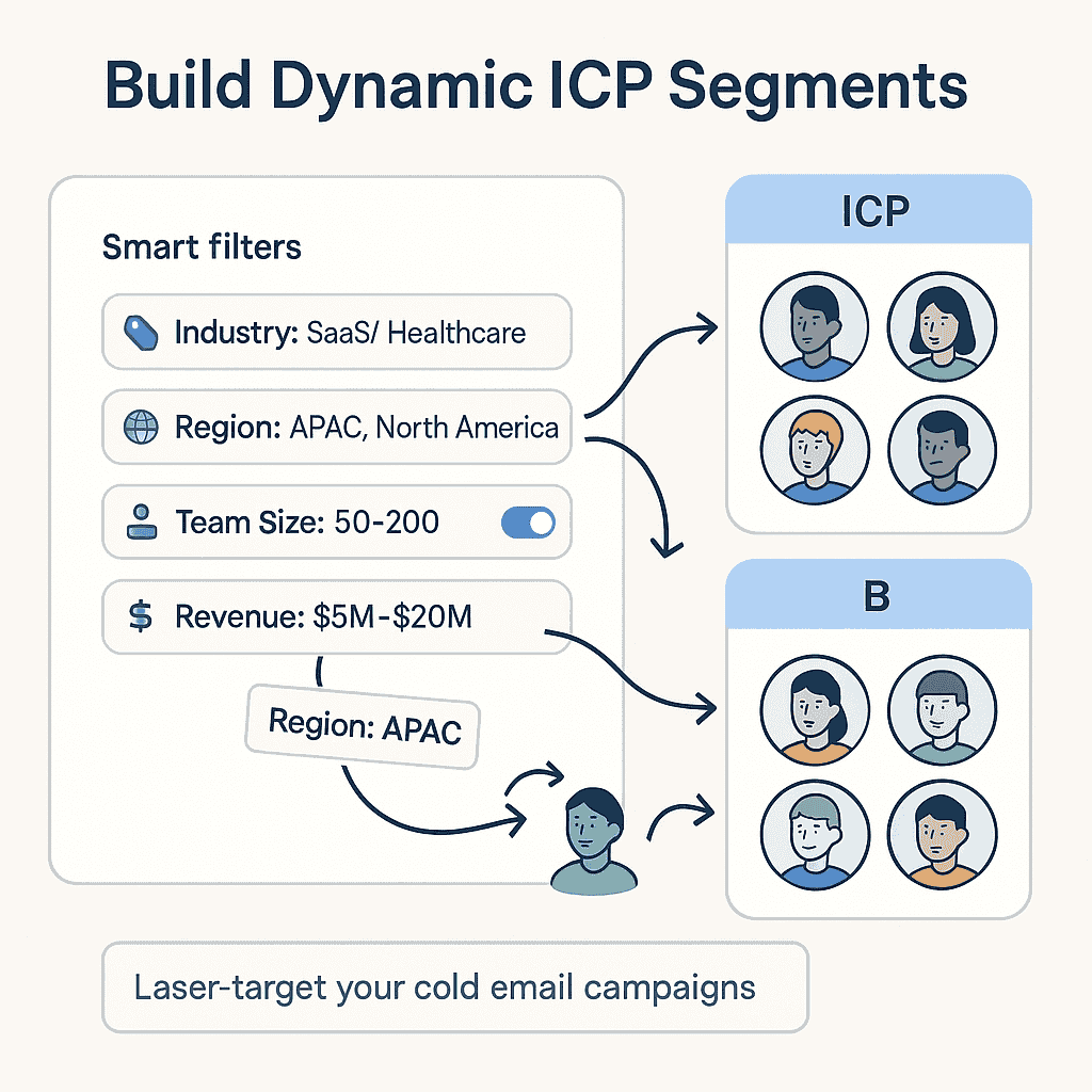 Infographic illustrating how dynamic ICP segments help cold emails reach the right audience with precision.